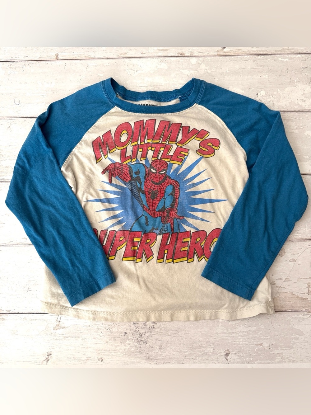 Boys Spiderman Size 7 Marvel Comics Long Sleeve Raglan Tee Shirt Spider Man